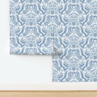 Preppy Zebra and Monkey Damask in Blue