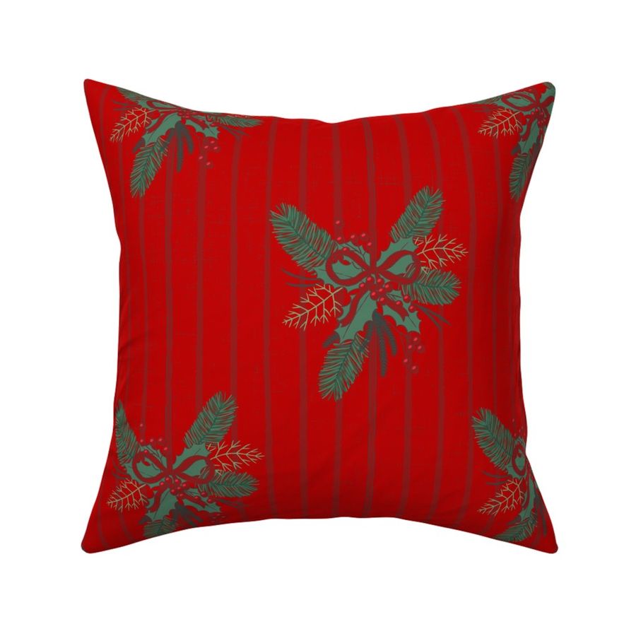 Christmas Accents - Holly Leaves Bows and Stripes - Bright Red - Medium