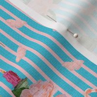 Nostalgic Playful Bold Bright Pink Flamingo Birds Eye Catching Playful Pink Blue Stripes Tropical Glam Surrealism Birds, Maximalist Fantasy World Surreal Pink Animals, Surrealist Striped Wallpaper Unexpected Abstract Dream Like Tropical Paradise Pink Bird