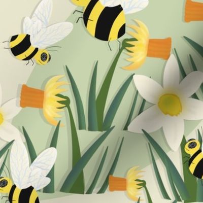 Bees in a Daffodil Garden