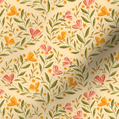 Small -  Festive Ogee Florals in bright colors on pale peach