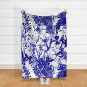 Cobalt Blue White Floral Abstract Drawing