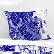 Cobalt Blue White Floral Abstract Drawing