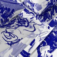 Cobalt Blue White Floral Abstract Drawing