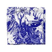 Cobalt Blue White Floral Abstract Drawing