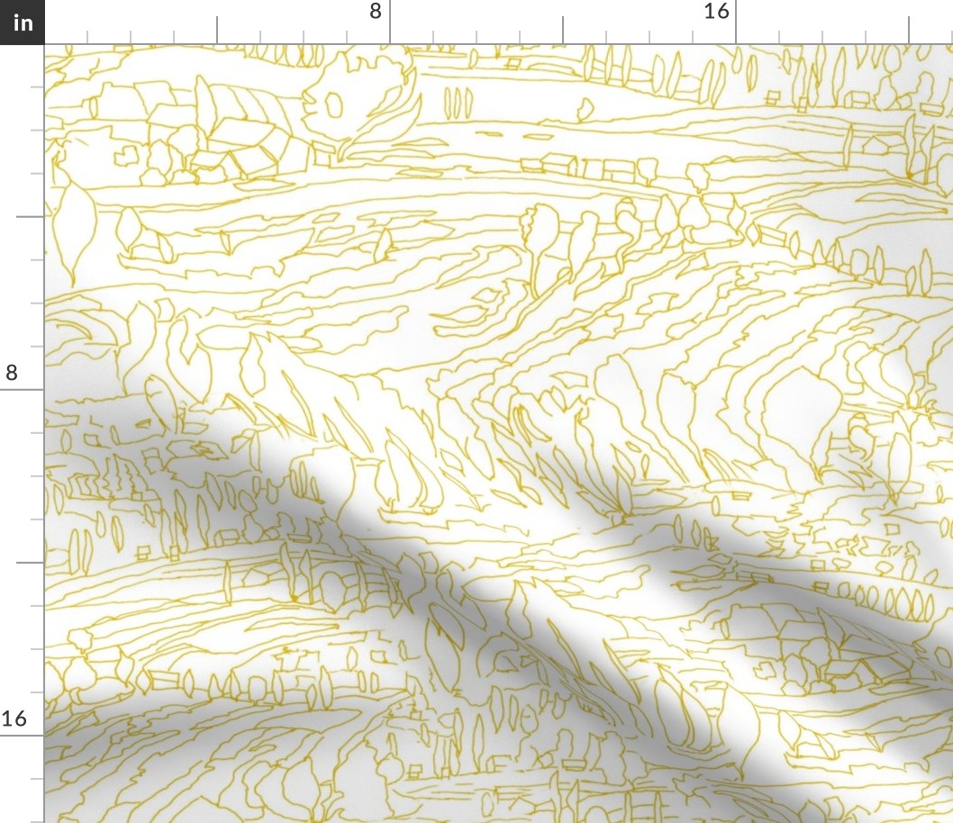 Yellow Ochre Gold Line Drawing Italian Landscape