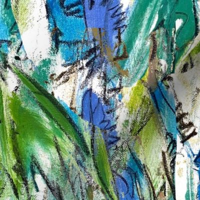 Blue Cornflower Expressionist Drawing, Small Scale