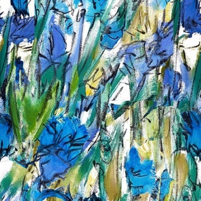 Blue Cornflower Expressionist Drawing, Small Scale
