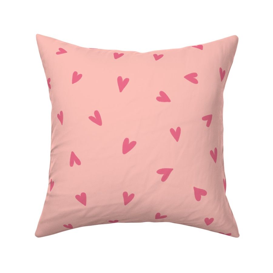 Tiny delicate preppy hearts - Pink on coral - Large scale