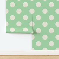 Beige-white-regular-golf-ball-polka-dots-on-vintage-kitschy-soft-pastel-1950s-soft-pastel-mint-green---XL-jumbo