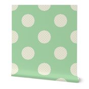 Beige-white-regular-golf-ball-polka-dots-on-vintage-kitschy-soft-pastel-1950s-soft-pastel-mint-green---XL-jumbo