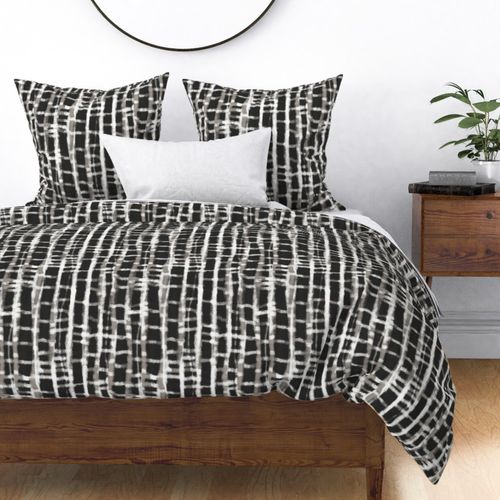 Blurred Checkers - Washed Out Shibori Style - Black White Taupe Gray