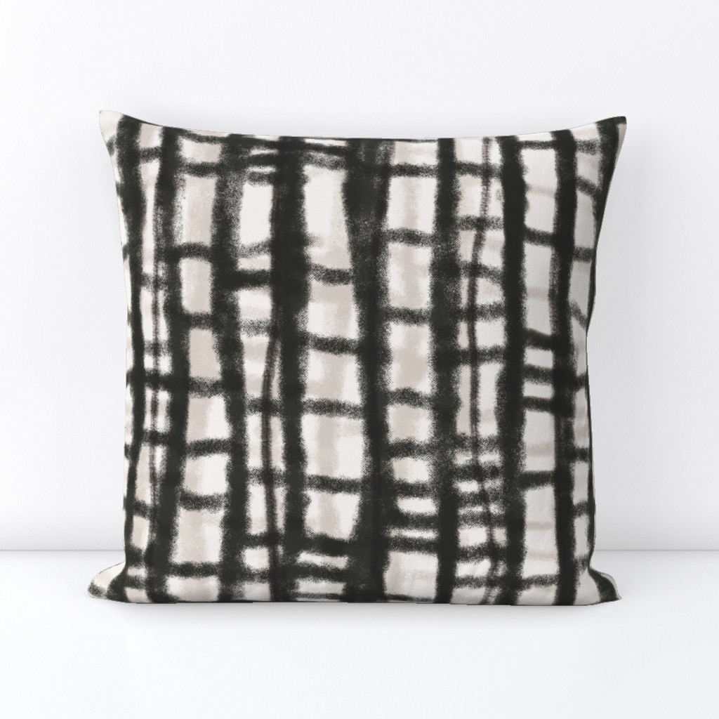 Blurred Checkers - Washed Out Shibori Style - Charcoal Gray Beige Creme