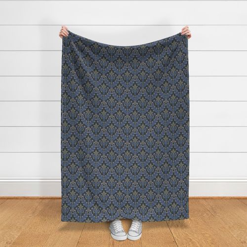 Enhanced Vintage Late Medieval Brocade Pattern - Blue Nova Dark