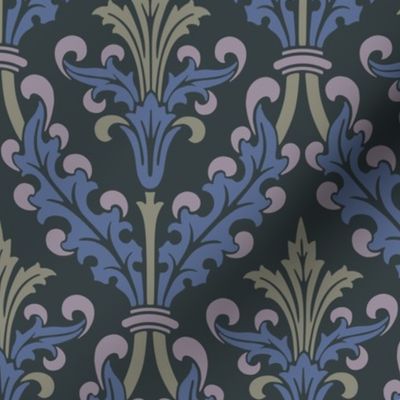 Enhanced Vintage Late Medieval Brocade Pattern - Blue Nova Dark