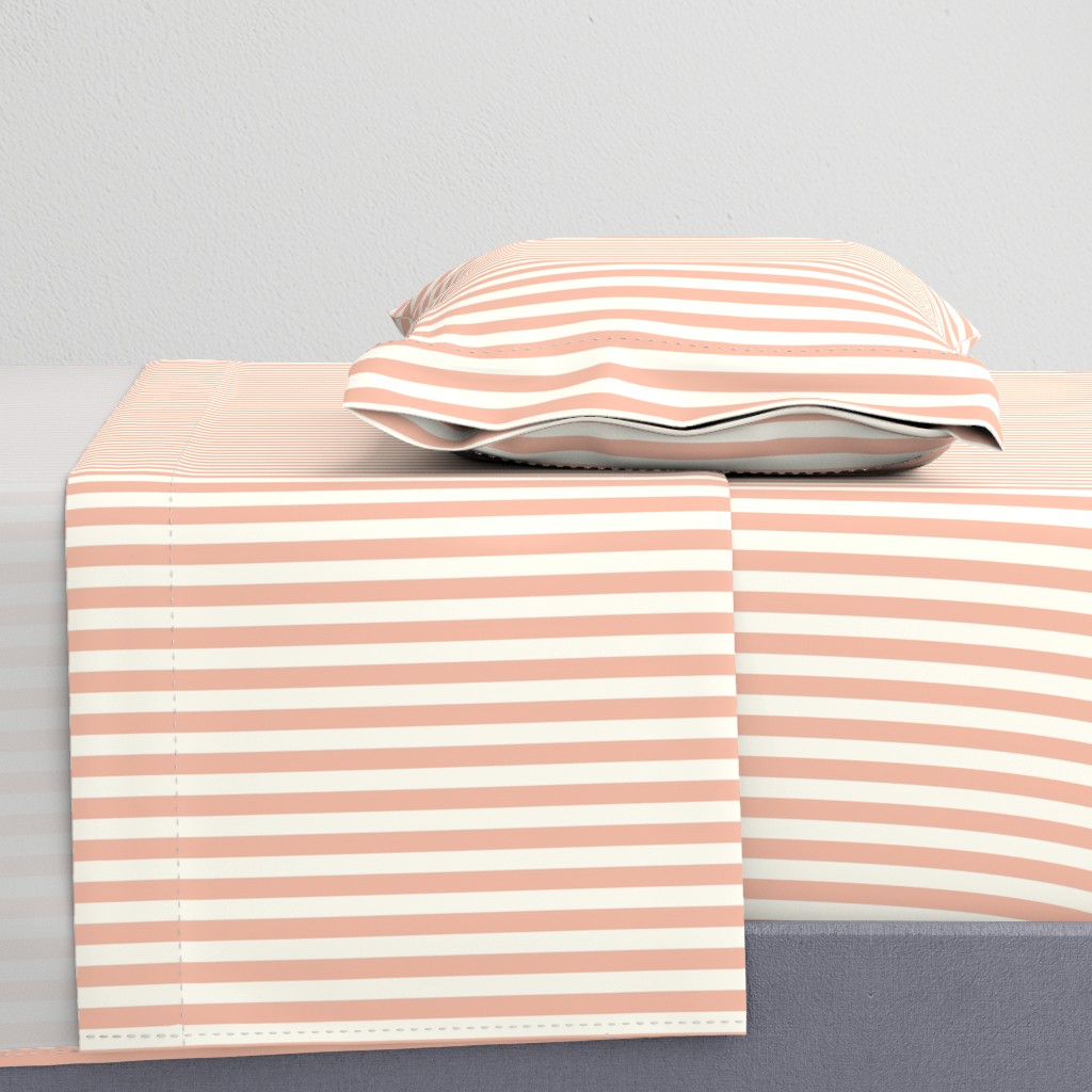 Small Cabana stripe - Mellow peach and cream white - Candy stripe - Awning stripes - nautical - Striped wallpaper - resort coastal sunbrella tiki vertical soft pastel peach