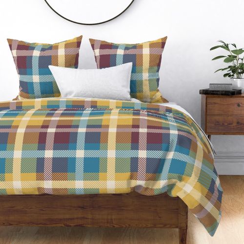 Large Rustic Red Plum Blue Gold Beige Buffalo Plaid for Autumn Fall Plaids