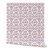 Bohemian daydream indian floral leaves hand drawn tile blue brown  LG