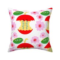 Apple A Day Fruit And Flowers Bright Red Pink Modern Scandi Fall Fun (S)