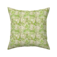 Fresh Green Medallion Floral- Hand-Drawn Intricate Details in Green & Cream