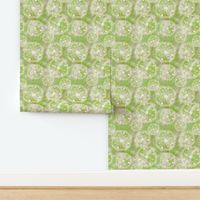 Fresh Green Medallion Floral- Hand-Drawn Intricate Details in Green & Cream