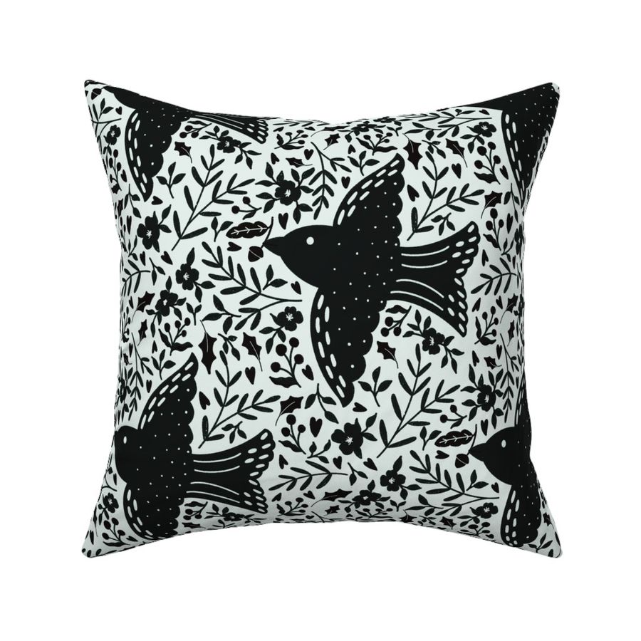 Nordic Christmas birdsong - black and white - large