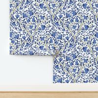 XL Textured Trailing Floral Vines tonal colors on solid white - Navy Blue