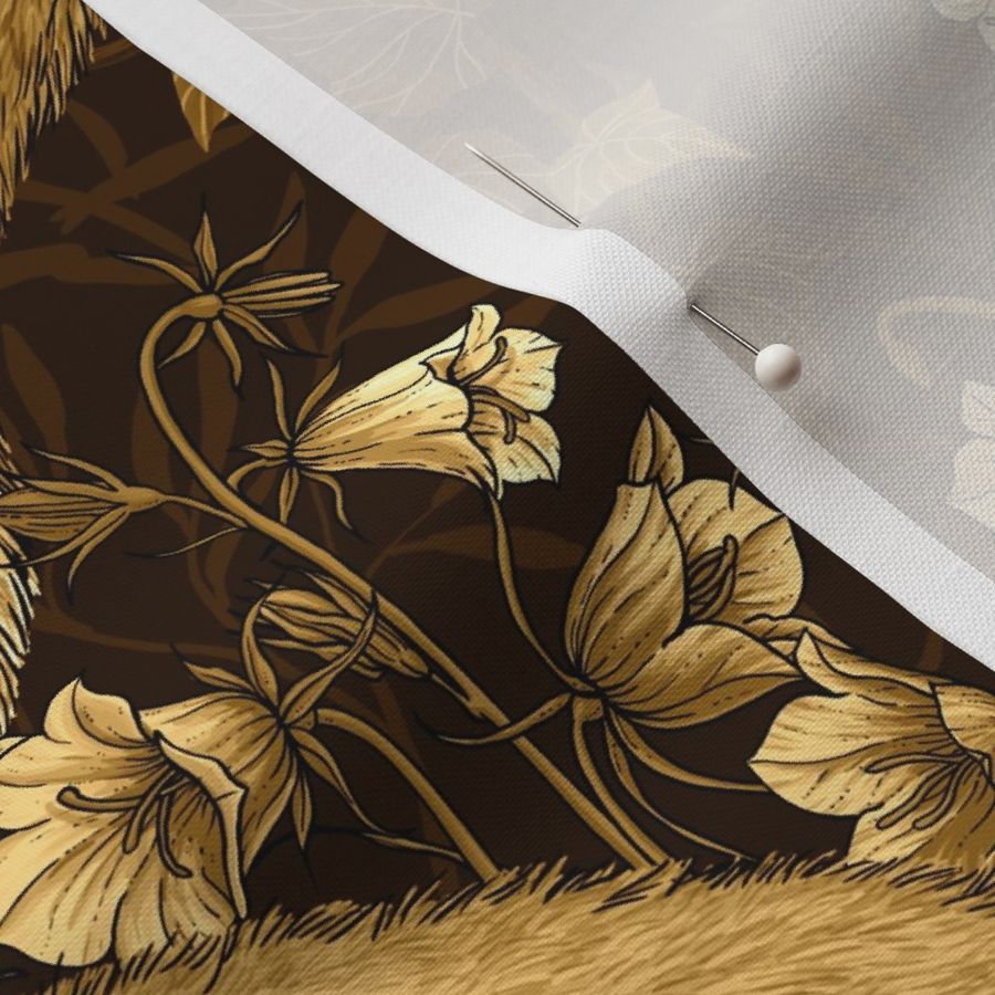  Fox, bellflowers and ivy, golden wallpaper