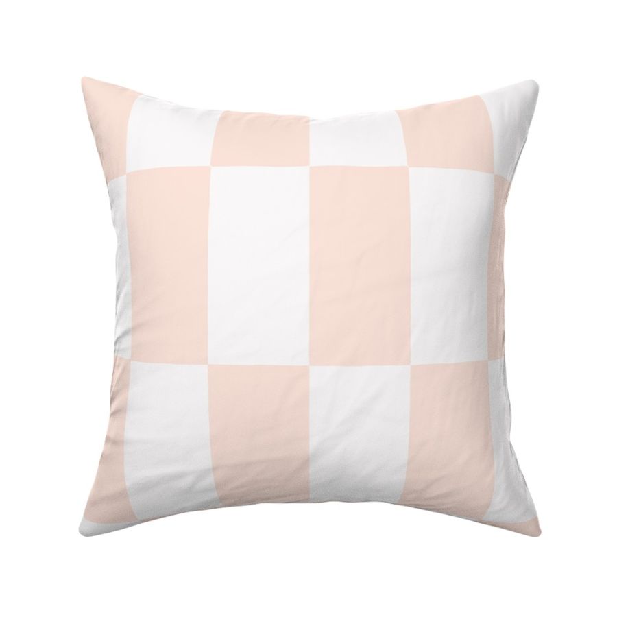 Peachy Pink Antique White Off Stripes Hand Drawn Simple Minimalist Checkered Checks 12x12