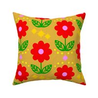 Dazey Daisy Flower Swiss Scandi Cheerful Flower Red Green Gold Yellow (S)