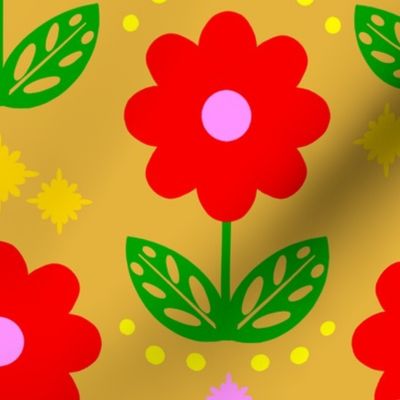 Dazey Daisy Flower Swiss Scandi Cheerful Flower Red Green Gold Yellow (S)