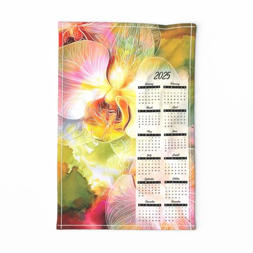 2025 Calendar Tea towel Pink Orchid