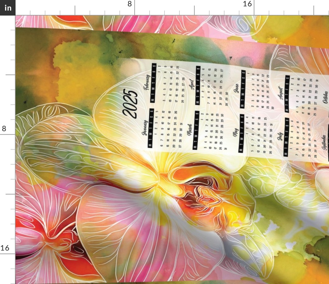 2025 Calendar Tea towel Pink Orchid