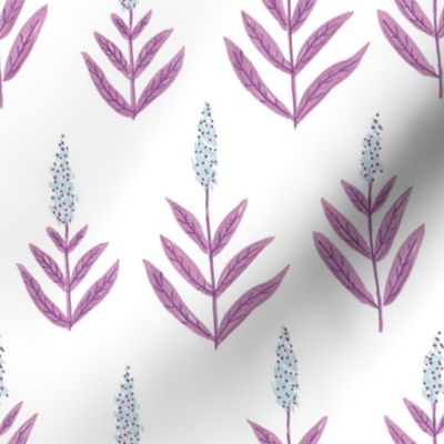 Bohemian daydream hand drawn plant with flowers lilac purple blue MED