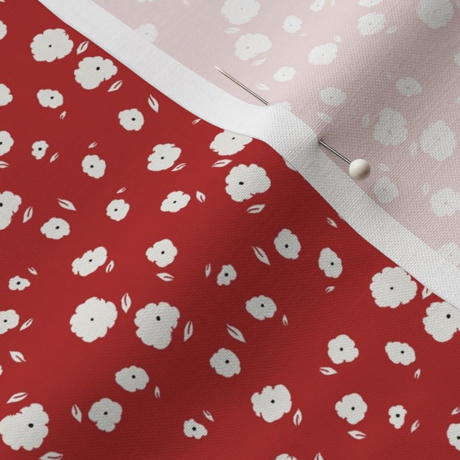 Scattered Baby Flowers - Red & Black On Cream - Small