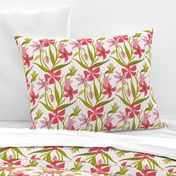 Vibrant Preppy Flowers Pink Lilies on Striped Background Small