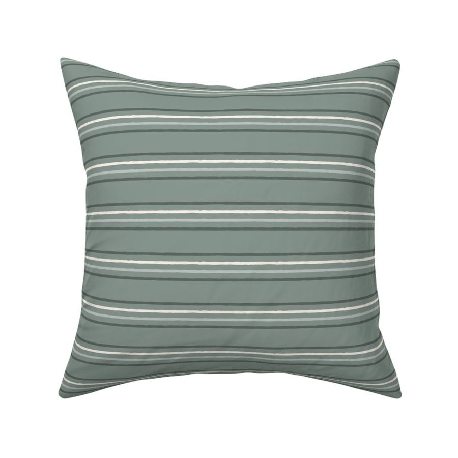 Rustic Horizontal Stripe - Pine Green Sage Green Cream Natural Linen