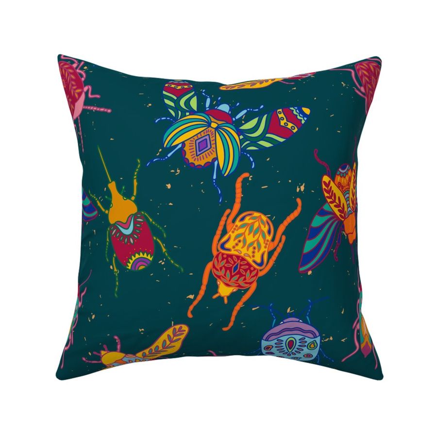 Beetle wonderland in multicolored palette in deep blue background