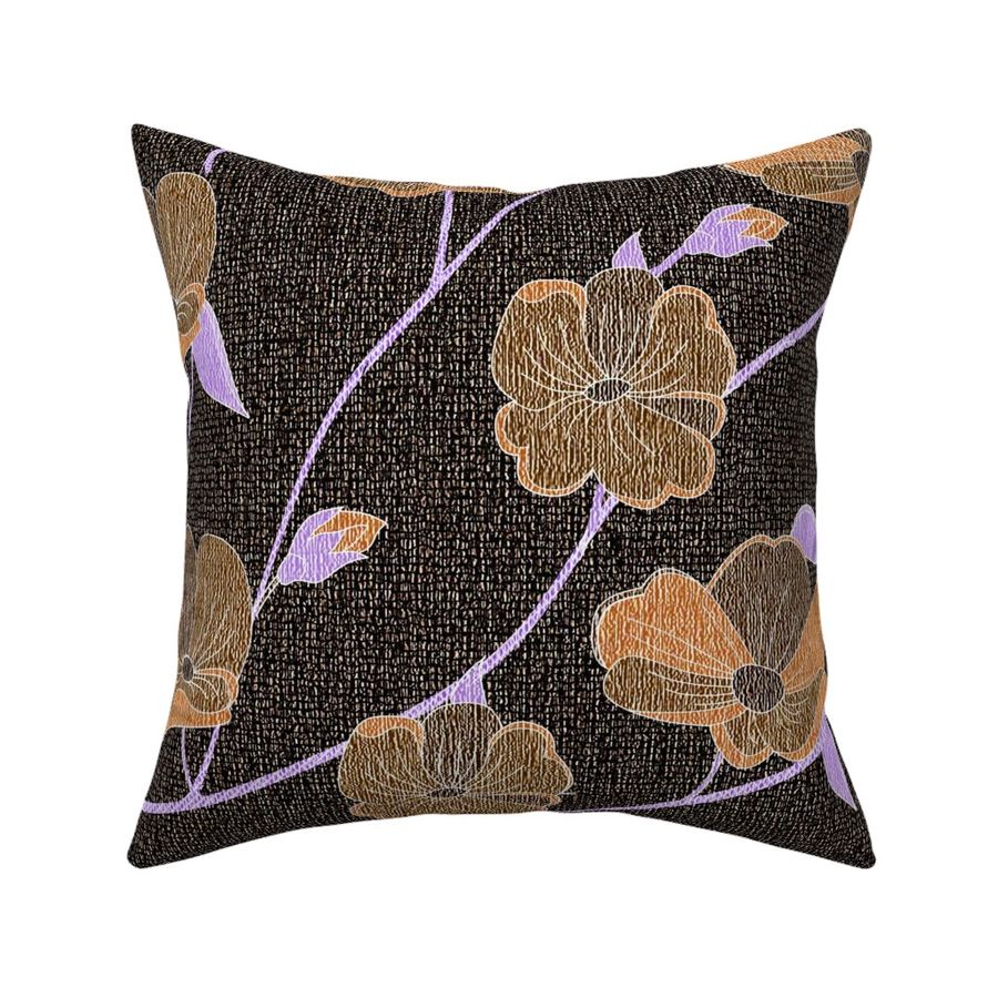 Morning Glory Flowers on Linen Look Dark Sand