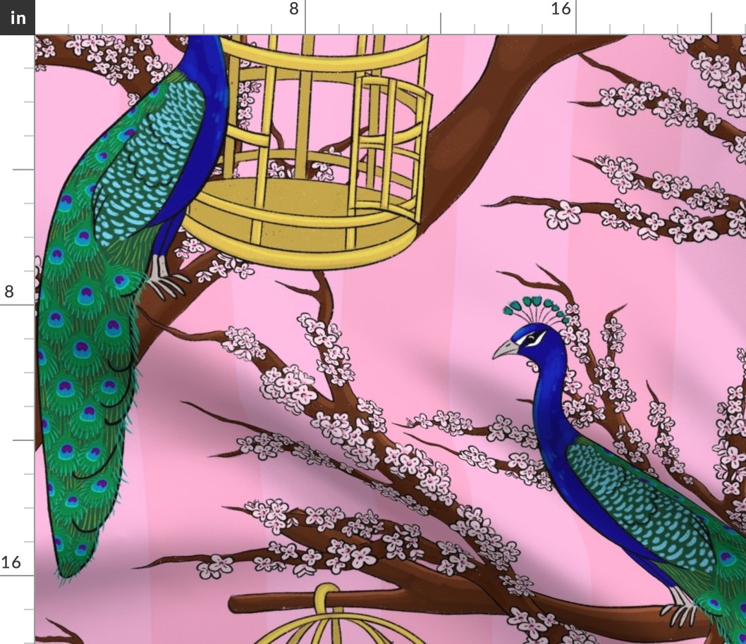 Peacocks and Cherry Blossoms - Powderpuff Pink