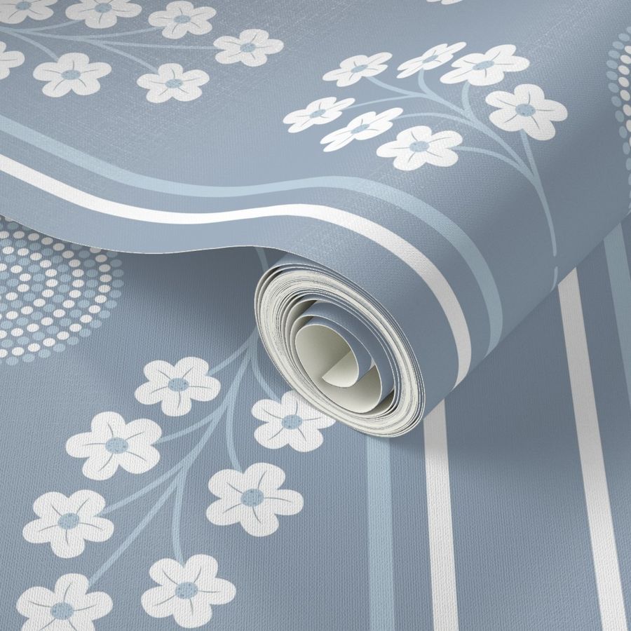 Flower Vines - Steel Blue Slate Blue Coastal Minimalist Florals Nursery Girls Feminine Coquette Preppy