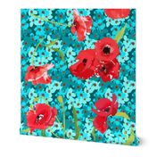 poppies and forget me not bouqet aqua flowers