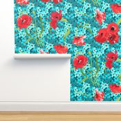 poppies and forget me not bouqet aqua flowers