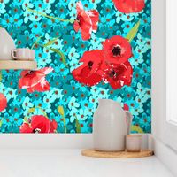 poppies and forget me not bouqet aqua flowers