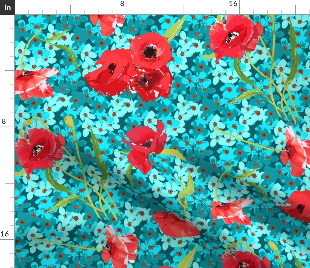 poppies and forget me not bouqet aqua flowers