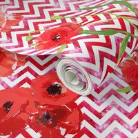 red watercolor chevron and poppies smaller scale