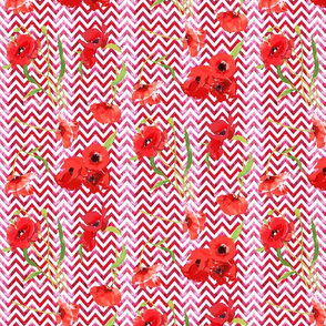 red watercolor chevron and poppies smaller scale