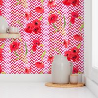 hot red watercolor chevron and poppies