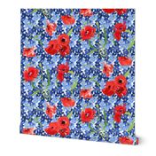 poppies and forget me not bouqet flowers