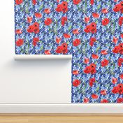 poppies and forget me not bouqet flowers